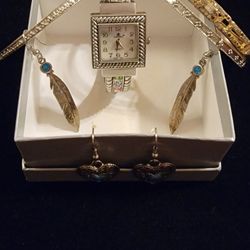 Womens Canns Watch/2 Earrings/3 Glittering Bracelets