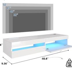 Floating TV Stand - 47'' Floating Entertainment Center with LED Light & Charging Station, Floating TV Shelf with Storage for Small Spaces Apartments, 