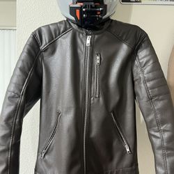 Brown Faux Leather Jacket Café Style