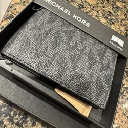 Michael Kors Men Wallet Black MK Signature Slim Billfold Cardholder Box