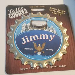 4" X 4" Bottle Buster: Jimmy: Oversized Bottle Cap Shaped Beer Bottle Opener, Fridge Magnet,  Coaster
