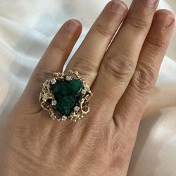 Gorgeous 14k gold ring with emerald and diamonds. 25g. One of a kind. Valued $8,000