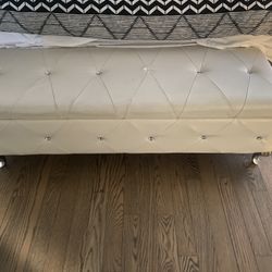 Side Bench Futon White Leather 