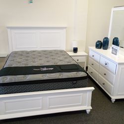 White 4 Piece Queen Size Bedroom Set