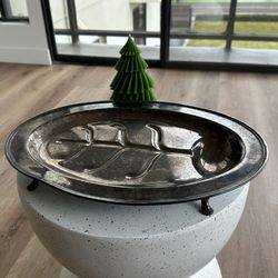 Vintage 16” Oval Silverplate Serving Tray – Tree/Leaf Design – Rustic Patina