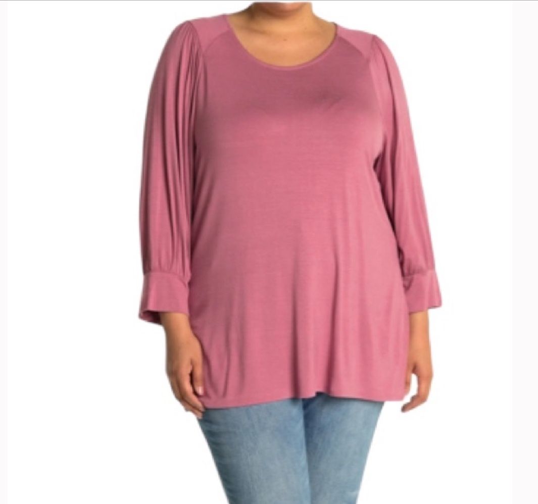 RDI Women's Size 1X Pink Bubble Long Sleeve Knit Keyhole Back Flowy Tunic Top  