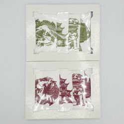Z Gallerie Chinoiserie Coasters Embroidered Fabric Green and Red NIB
