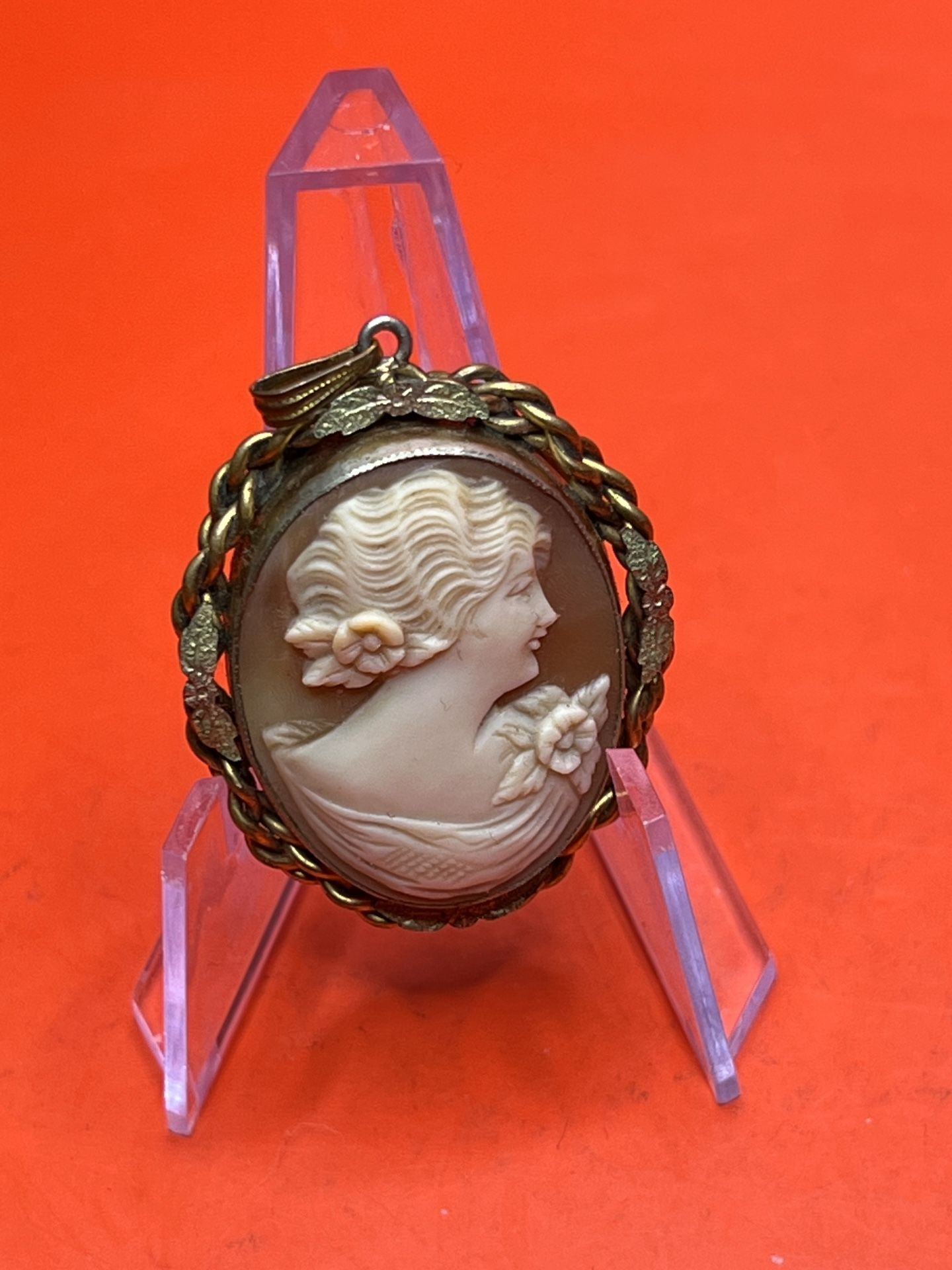 Vintage Locket Shell Cameo Pendant $50