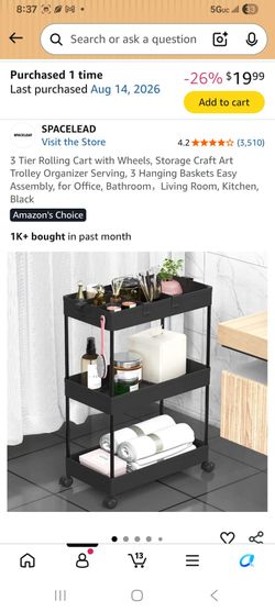 Spacelead 3-Tier Rolling Storage Cart Black