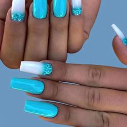 B2G1F 24-pcs. Turquoise & White Long Press On Nails