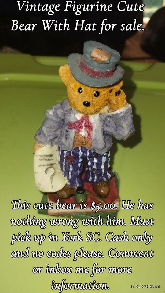 Vintage Figurine Cute Bear With Hat