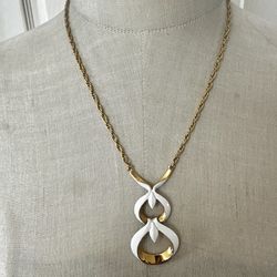 Vintage Trifari White Enamel & Gold-Tone Pendant Necklace