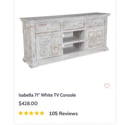 Isabella 71" White TV Console, By Nero Lupo  "FIRM ON PRICE"