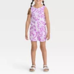 Cat &Jack Girls Romper Size 3T Purple Tie Dye Sleeveless Pockets twin set summer