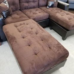 Brand New Brown Microfiber Sectional Sofa +Ottoman (New In Box) 