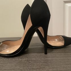 New Black Faux Suede Pumps