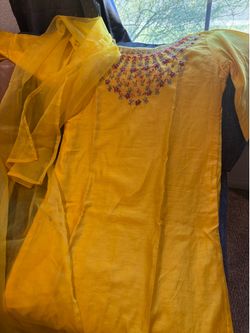 Yellow beautiful heavy work kuri n duppta only
