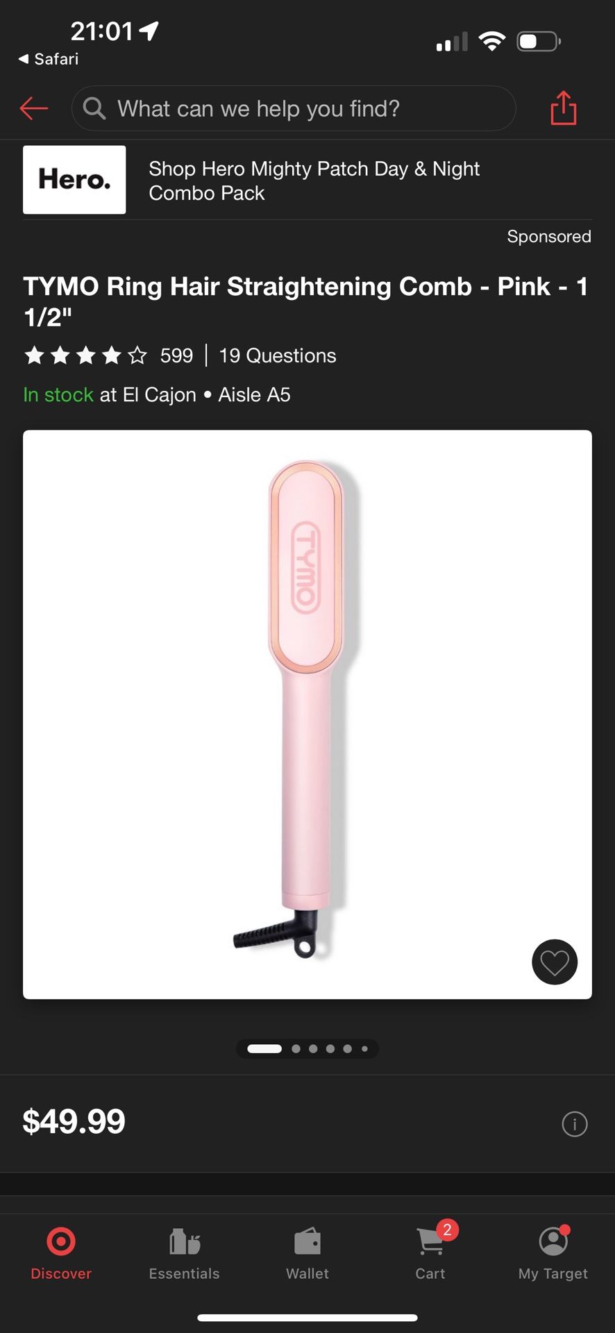 TYMO Ring Hair Straightening Comb - Pink - 1.5 Inches
