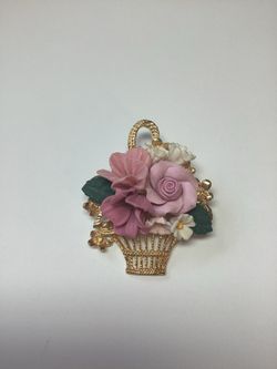 Vintage basket of Flowers Brooch