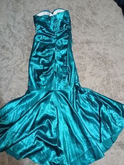 Teal Satin Mermaid Formal Gown and other