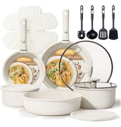 CAROTE 19pcs Pots and Pans Set Non Stick, Detachable Handle Cookware  Kitchen Cooking Sets, Space Saving, Dishwasher & Oven Safe, Non-Toxic, for Campi