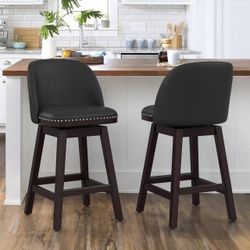 Set Of 2-black Leather Swivel Barstool