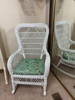 White Wicker Rocking Chair with Floral Cushion