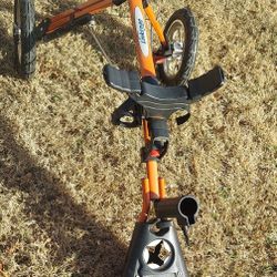 LINKSMAN GOLF ORANGE & BLACK GOLF PUSH CART WITH BRAKE & TIRE PUMP
