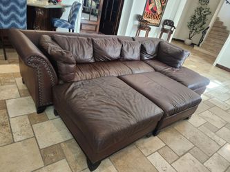 Brown Leather Sectional Sofa with Ottoman