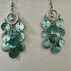 Green Abalone Disc Cascade Earrings 