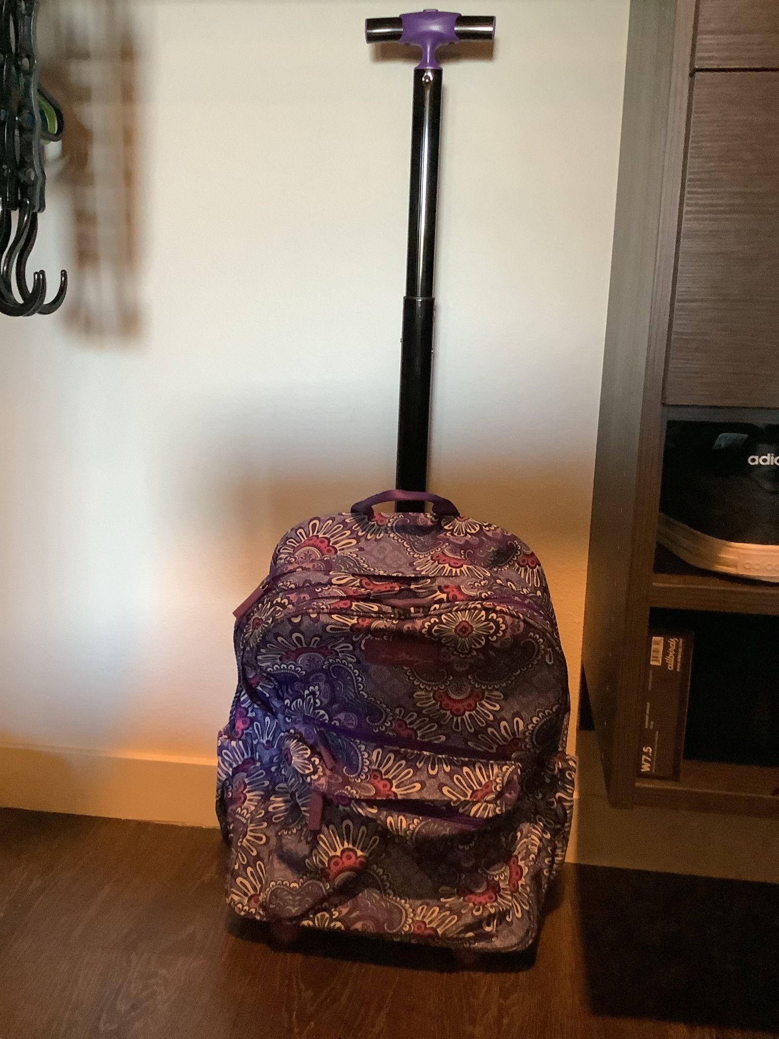 Vera Bradley Lighten Up Rolling Backpack in Lilac Tapestry (retired)