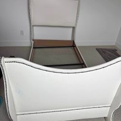 Twin Size White Upholstered Bed Frame with Boxspring