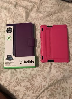 Purple Belkin iPad mini case +pink kindle fire HDX case/stand