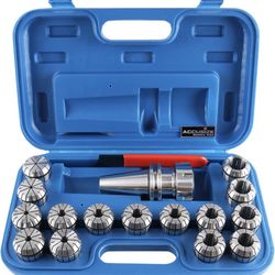 Accusize Industrial Tools Cat40 Shank and 15 Pc Er40 Collet Set with Wrench in Fitted Strong Box, 1/8 to 1 inch, Ct40-Er40