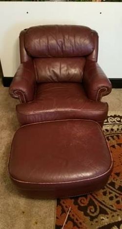 Genuine Leather LowProfile Chair & Ottoman