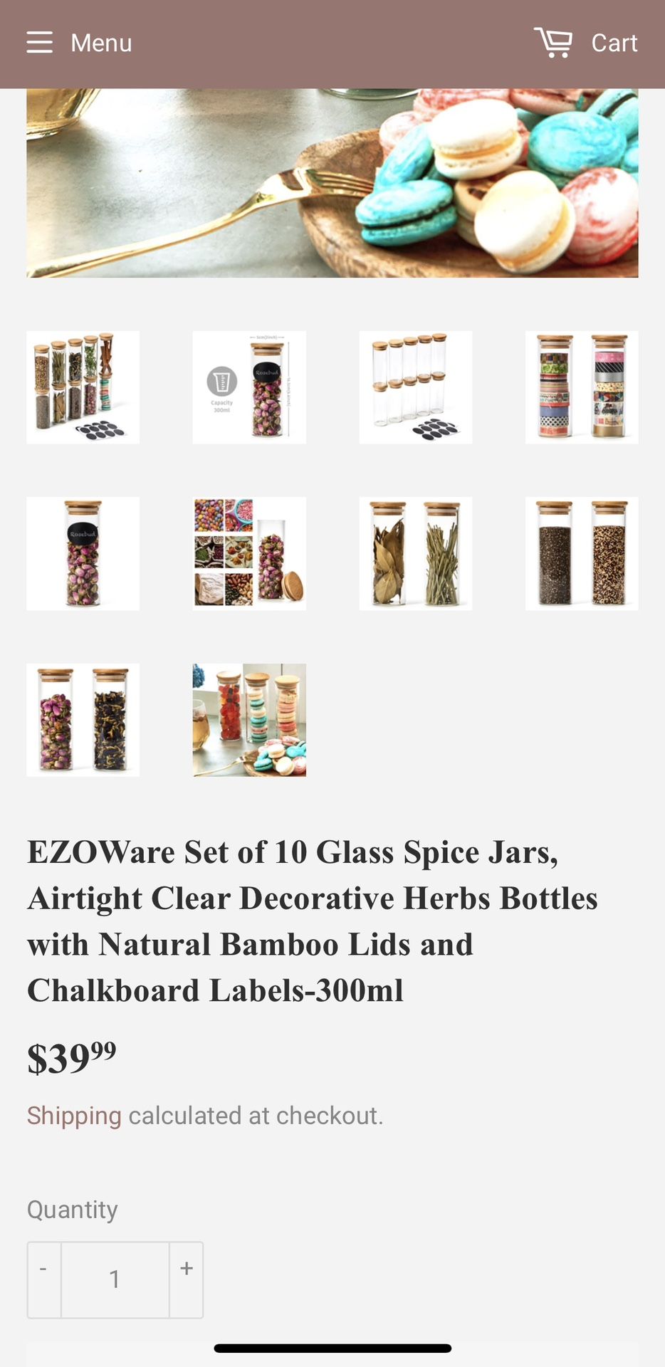 Set of 10 Glass And Bamboo Lids Spice Jars
