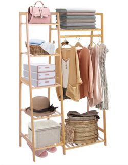 Bamboo garment rack shelves