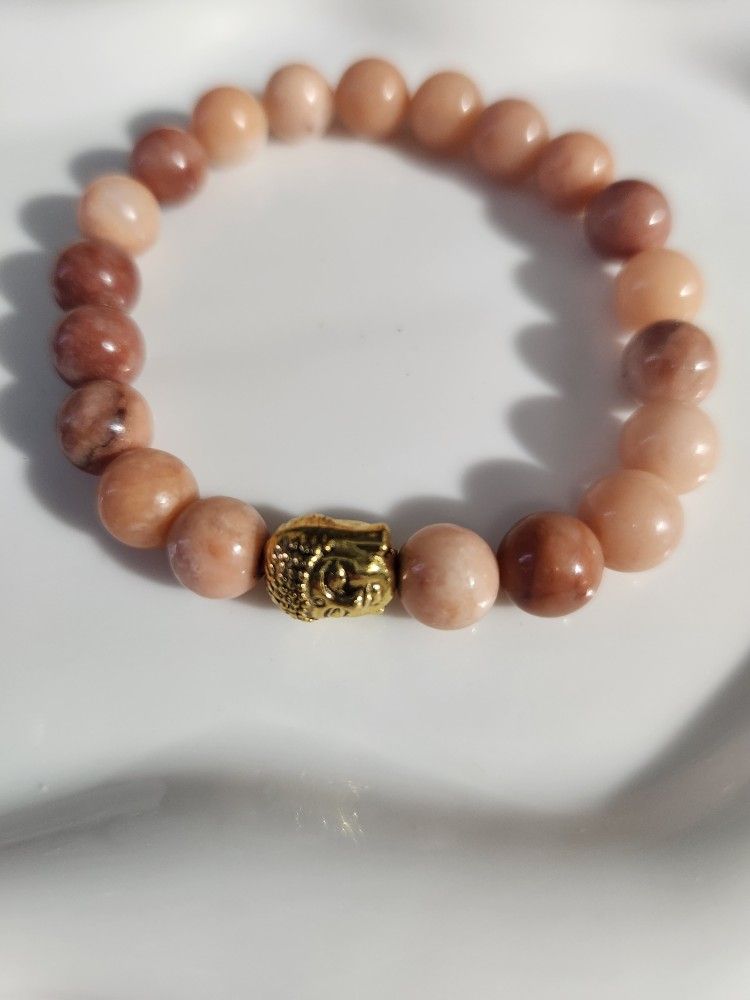 Peach Moonstone Stretchy Beaded Bracelet