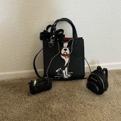 Marc tetro Bag With Dog Leash Accessory Plus Additional Steve Madden Mini Wrist Backpack/ Keychain And Matching Mini Gym Bag/ Keychain 
