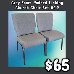 NEW Grey Foam Padded Linking Church Chair Set Of 2: njft