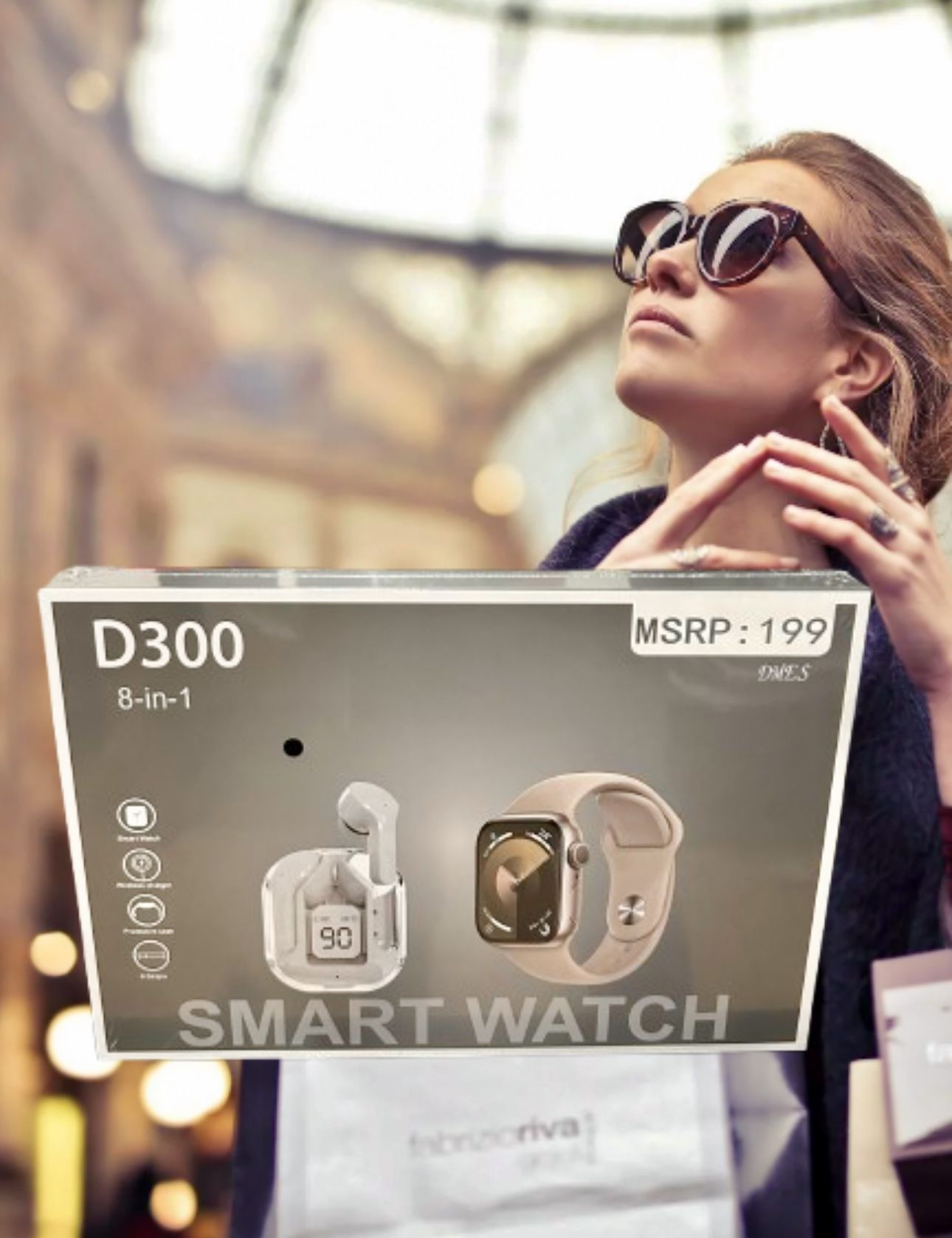 D300 Smartwatch & Wireless Earbuds Bundle iOS Android 8 Straps Sealed Packaging