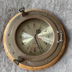 Vintage Quartz Ship’s Clock Brass Porthole Style  (Parts Or Repair)
