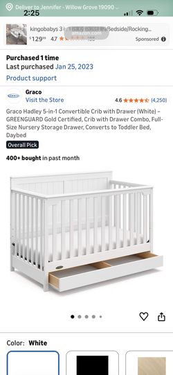 Graco Hadley 5-1 Convertible Crib & Mattress Like New
