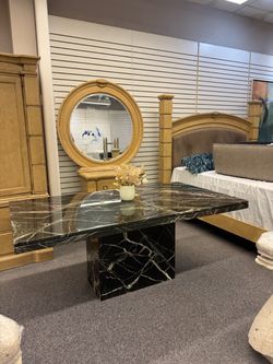 Black Marble Coffee Table with Pedestal Base