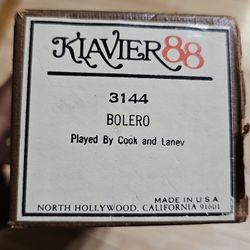 Klavier 88 Piano Roll 3144 Bolero Tempo 75 Played by Cook & Lanev Vintage  *READ