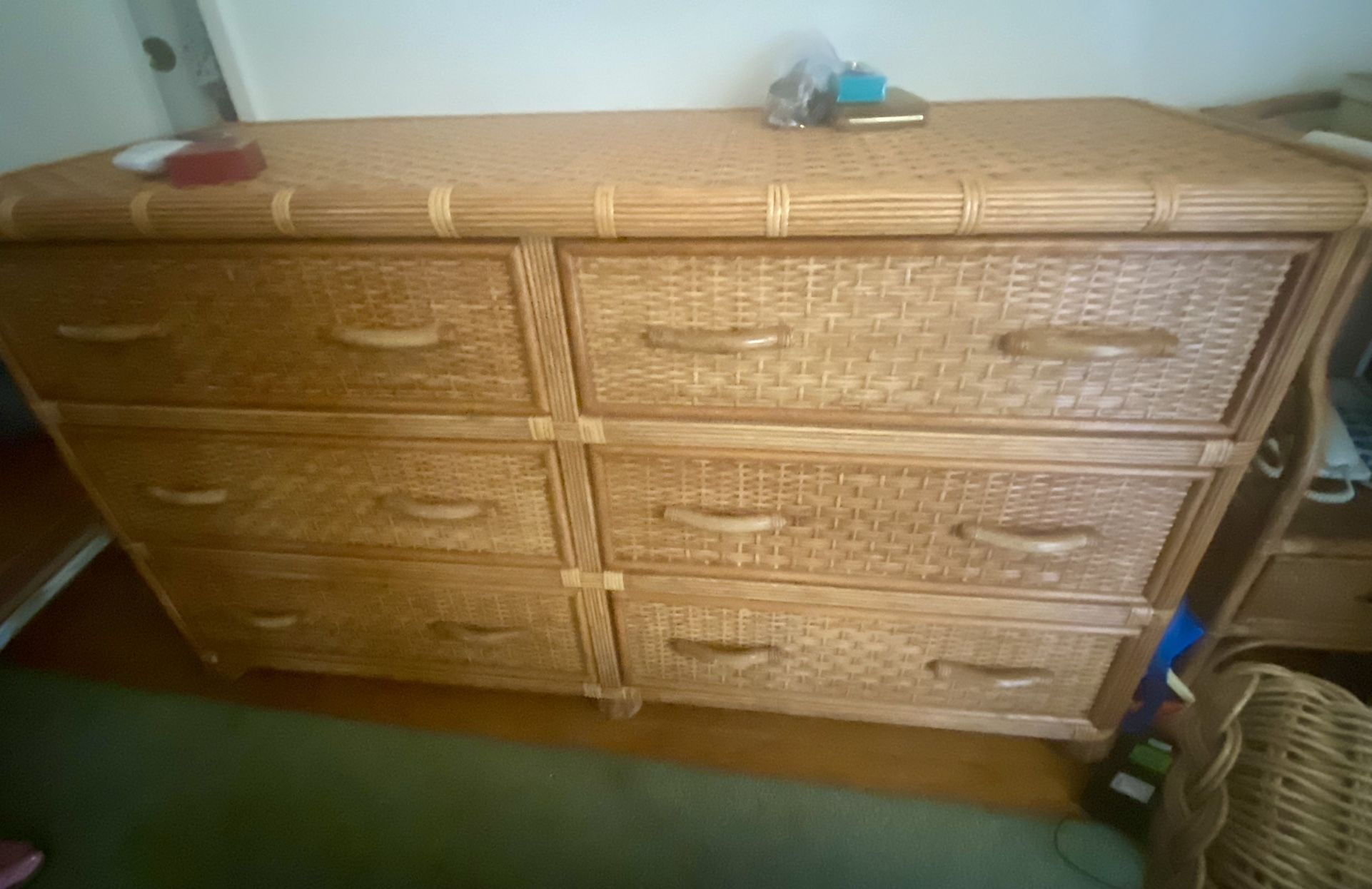 Wicker Furniture…dresser, mirror, Headboard, Nightstand.