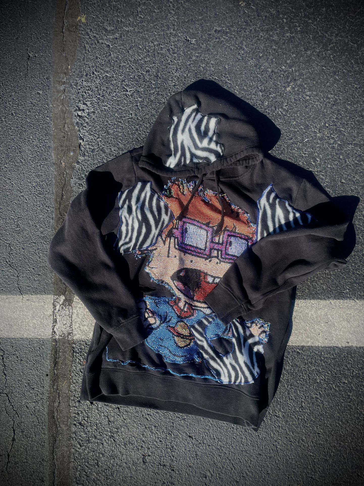 1/1 Rugrats Tapestry/ Zebra Print Patched Hoodie