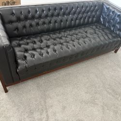 Elias Faux leather Tufted Sofa 3 seater midnight expresso 