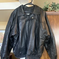 Vintage Sasson Black Leather XL Bomber Jacket