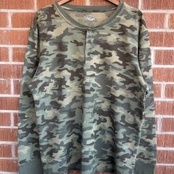 Joe Boxer Camo Waffle Knit Thermal Button Henley